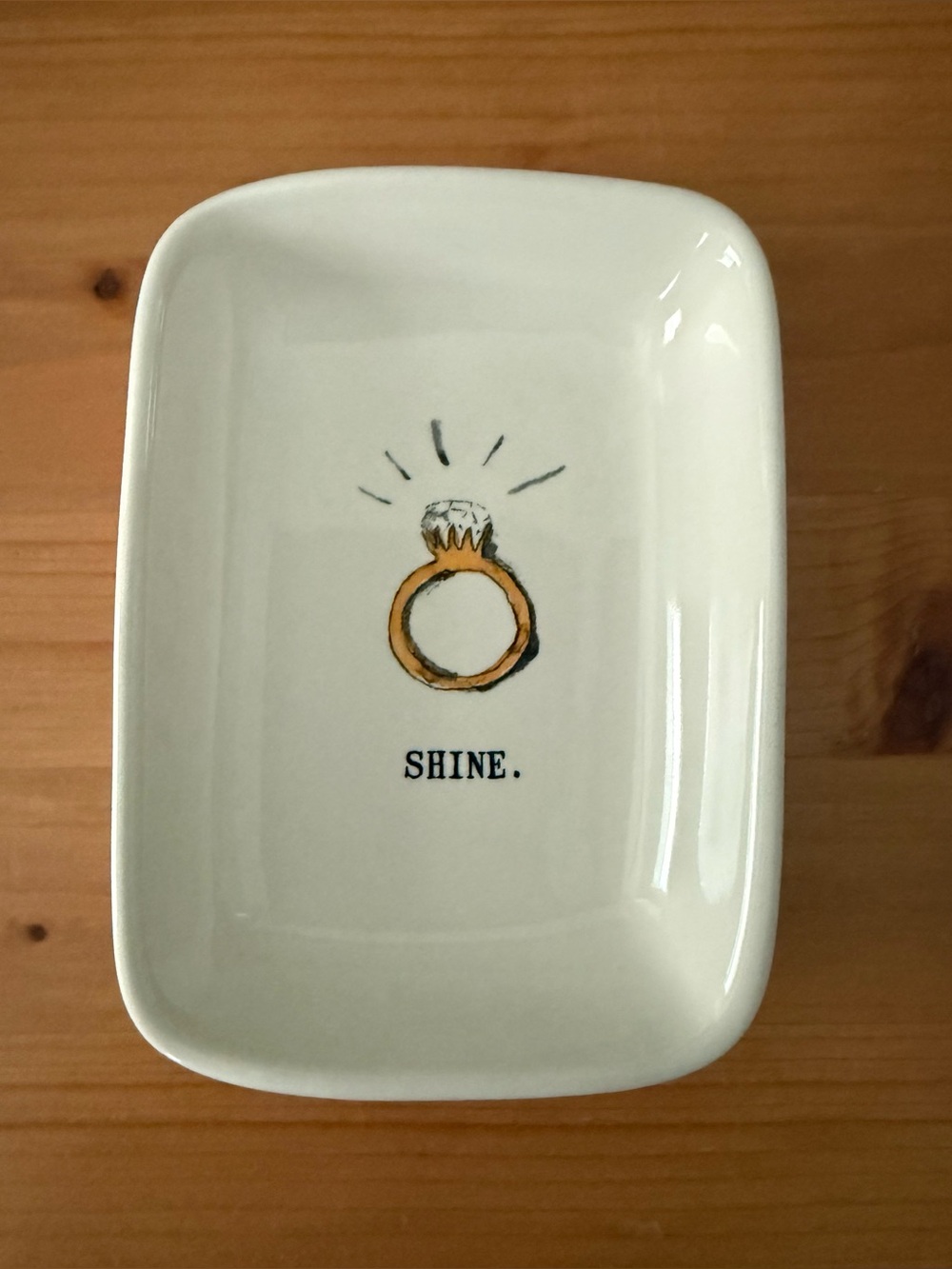 Rae Dunn White Trinket Dish with Gold Ring Illustration